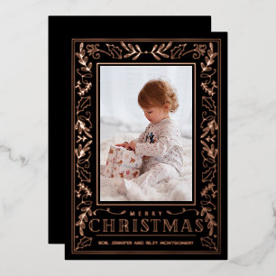 Stylish Greenery Christmas Photo Rose Gold