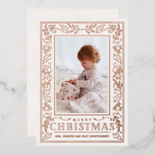 Stylish Greenery Christmas Photo Rose Gold