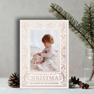 Stylish Greenery Christmas Photo Rose Gold