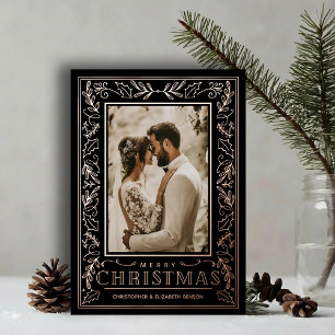 Stylish Greenery Christmas Photo Rose Gold