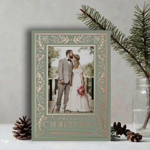 Stylish Greenery Christmas Photo Rose Gold