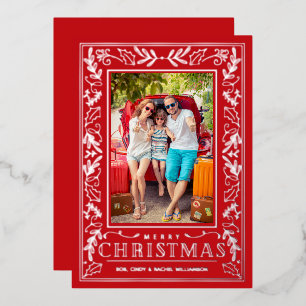Stylish Greenery Christmas Photo Silver