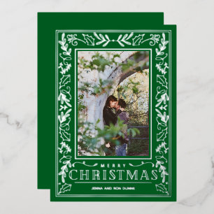 Stylish Greenery Christmas Photo Silver