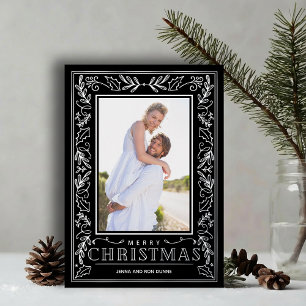 Stylish Greenery Christmas Photo Silver
