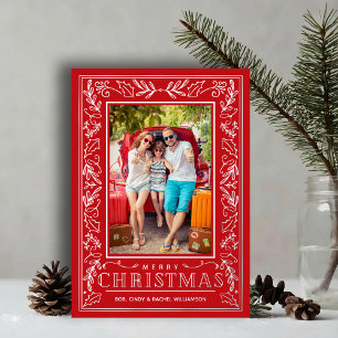 Stylish Greenery Christmas Photo Silver