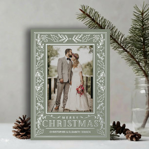 Stylish Greenery Christmas Photo Silver