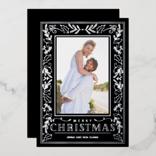 Stylish Greenery Christmas Photo Silver