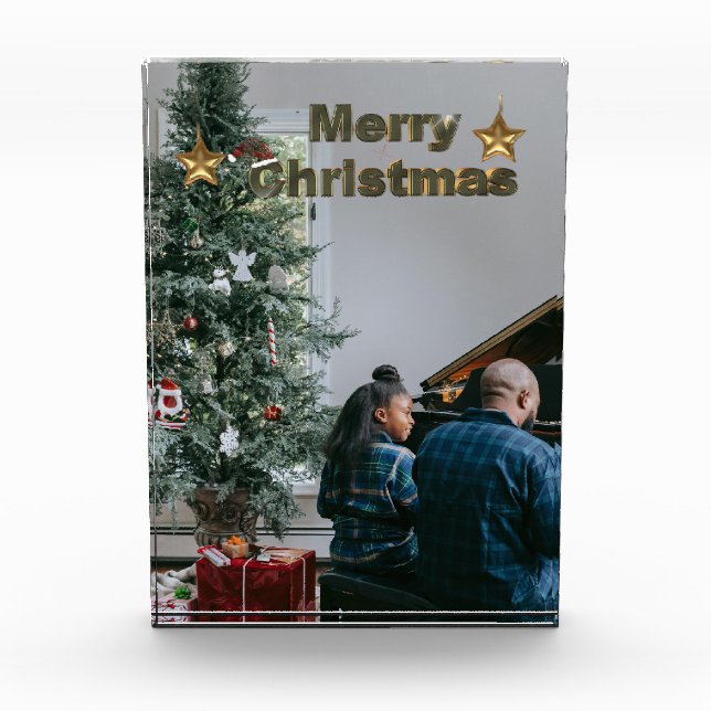 Stylish Greenery Christmas Tree Family Photo Block (Front)