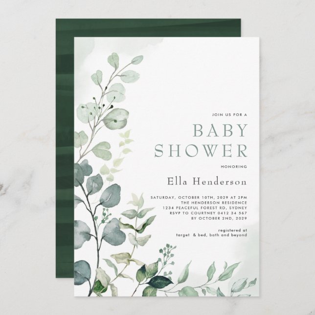 Stylish Greenery Eucalyptus Garden Baby Shower Invitation (Front/Back)