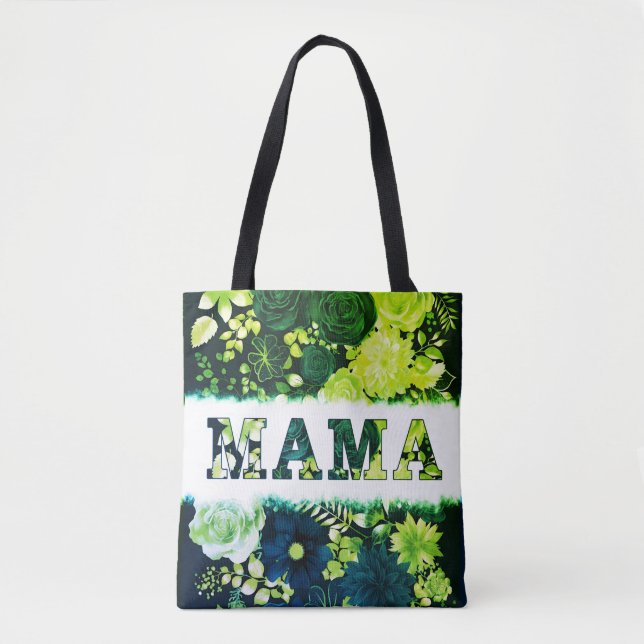Stylish Greenery Floral MAMA  Tote Bag (Front)