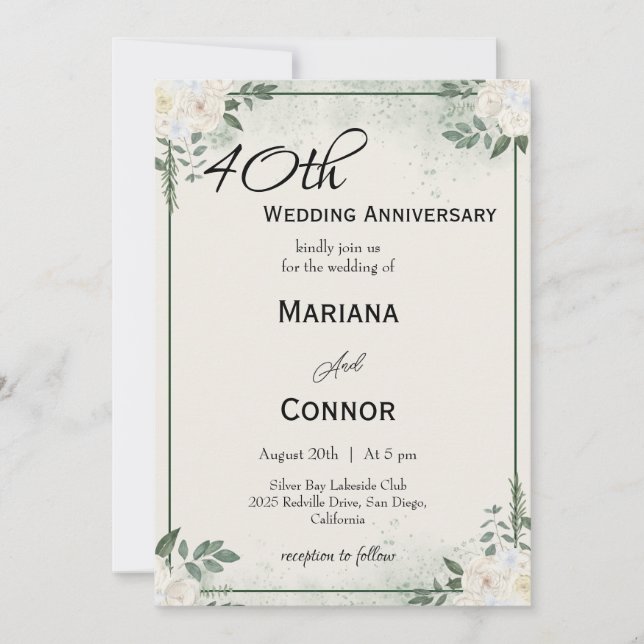 Stylish Greenery Wedding Anniversary Invitations (Front)