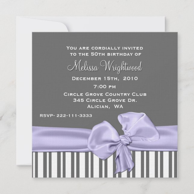 Stylish Grey and Lavender Birthday Invitation (Front)