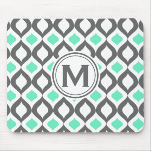 Stylish Grey and Mint Ogee Pattern Mouse Pad