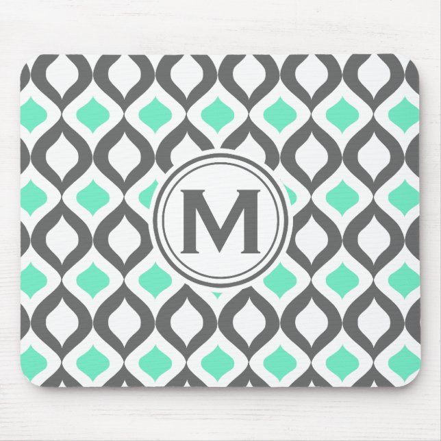 Stylish Grey and Mint Ogee Pattern Mouse Pad (Front)