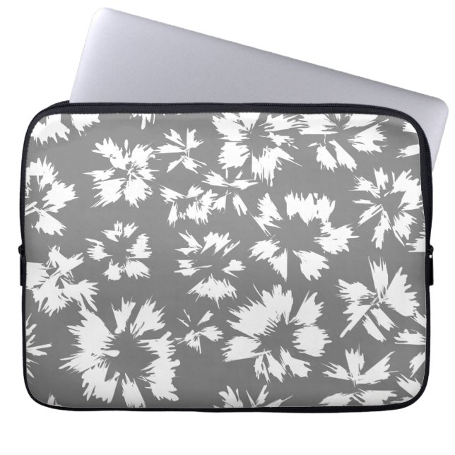 Stylish Grey and White Floral Pattern. Laptop Sleeve (Front)