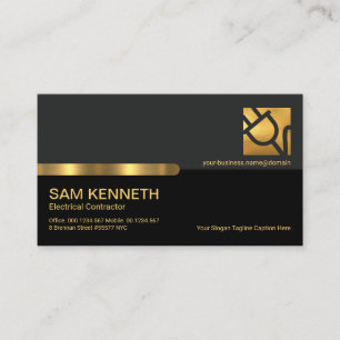 Stylish Grey Black Columns Gold Stripe Electrician Business Card