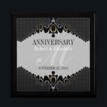 Stylish Grey Black Ornate Wedding Anniversary Gift Gift Box<br><div class="desc">Unique and Stylish fractal art lace in dark grey and black plus damask pattern too - Exquisite and elegant custom Wedding, Anniversary or engagement present. Personalise with names, anniversary date and monogram or numbers - made into a wonderful wooden gift box to keep trinkets, jewellery box for your special keepsakes....</div>
