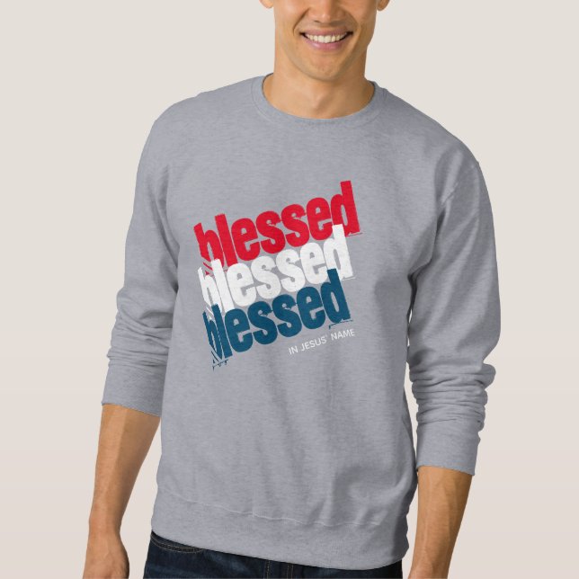 Stylish Grey BLESSED In Jesus' Name Christian Sweatshirt (Front)