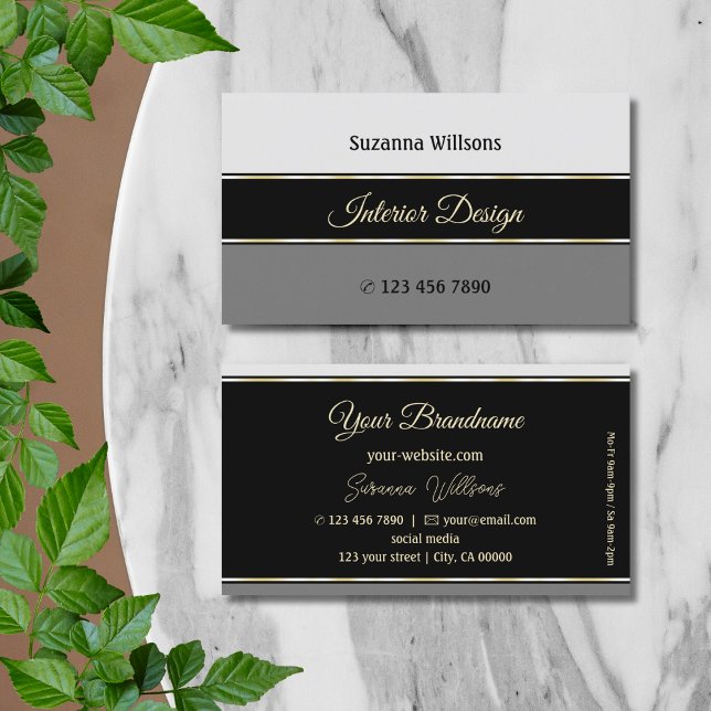Stylish Grey Borders on Black Professional Modern Business Card (Creator Uploaded)