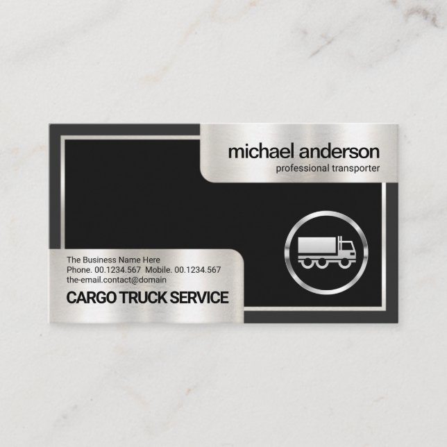 Stylish Grey Box Silver Frame Truck Transport Business Card (Front)