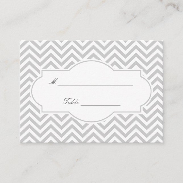 Stylish Grey Chevron Stripes Wedding Place Card (Front)