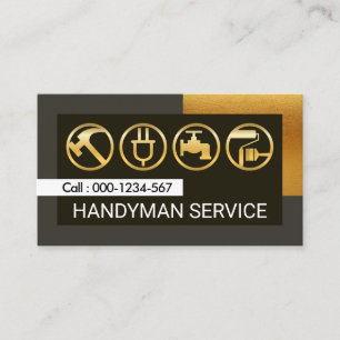 Stylish Grey Gold Frame Handyman Business Card