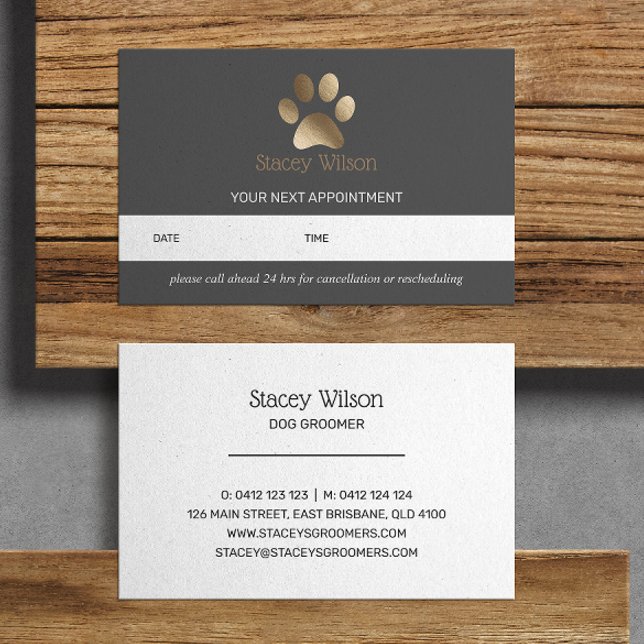 Stylish Grey Gold Paw Print Logo Appointment Card (Creator Uploaded)
