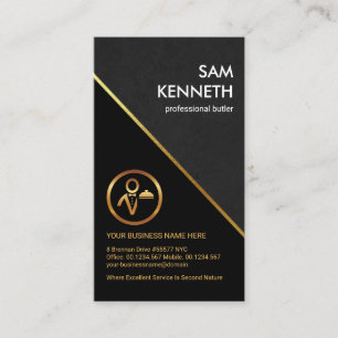 Stylish Grey Grunge Gold Line Professional Butler Business Card