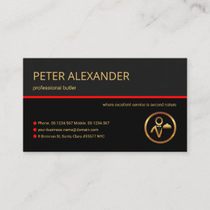 Stylish Grey Layers Red Line Waiter Butler Business Card