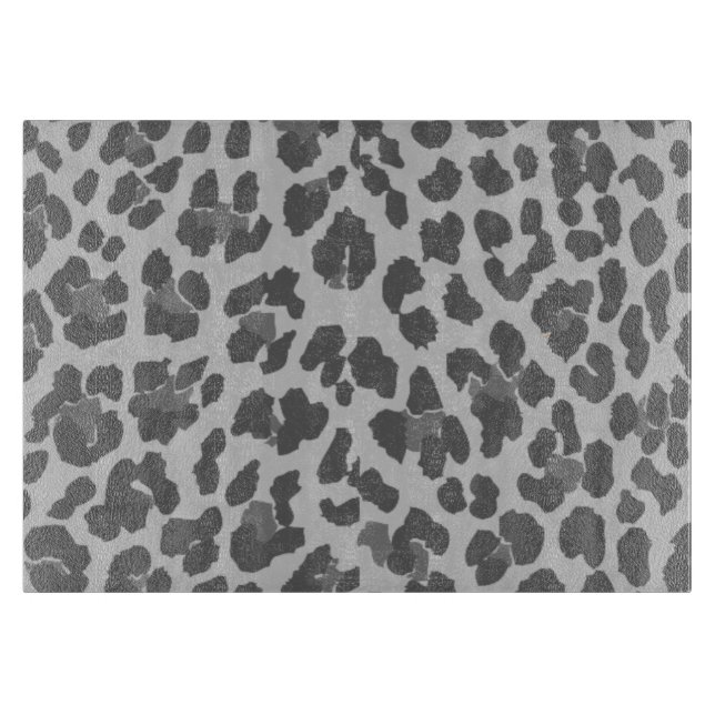 Stylish Grey Leopard Print Glass Cutting Board (Front)