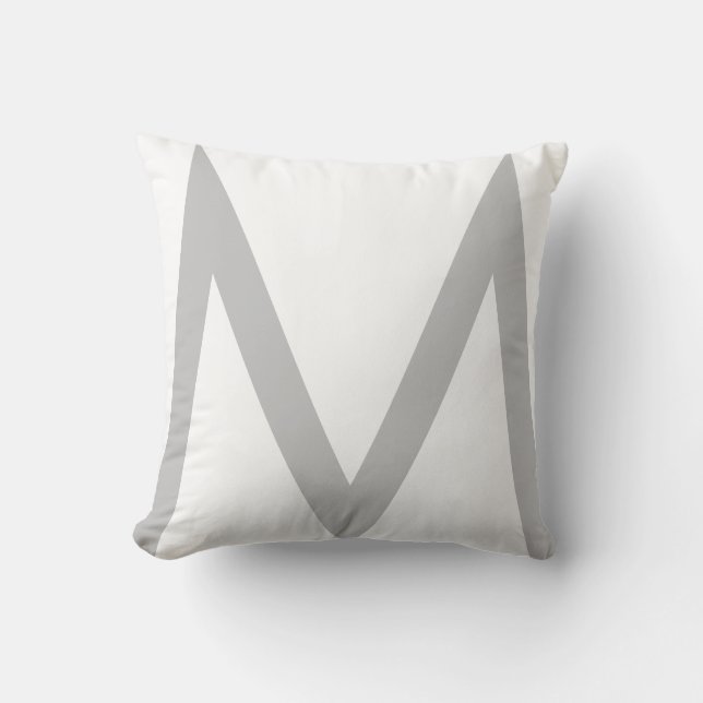 Stylish Grey Monogram on White Throw Pillow (Front)