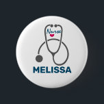 Stylish Grey Nursing Stethescope Illustration 6 Cm Round Badge<br><div class="desc">A personalised button with "Nurse" written in a cool script font and a little red heart underneath. Designed with a simple grey stethescope illustration.</div>