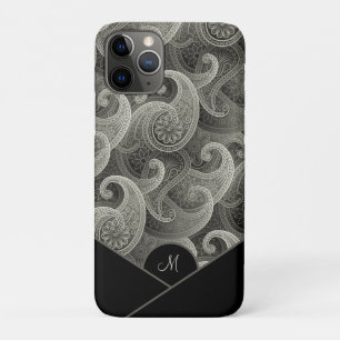 Stylish Grey Paisley Pattern with Monogram Case-Mate iPhone Case