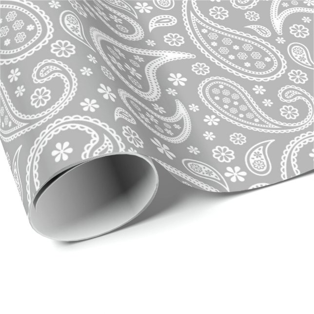 Stylish Grey Paisley Pattern Wrapping Paper (Roll Corner)