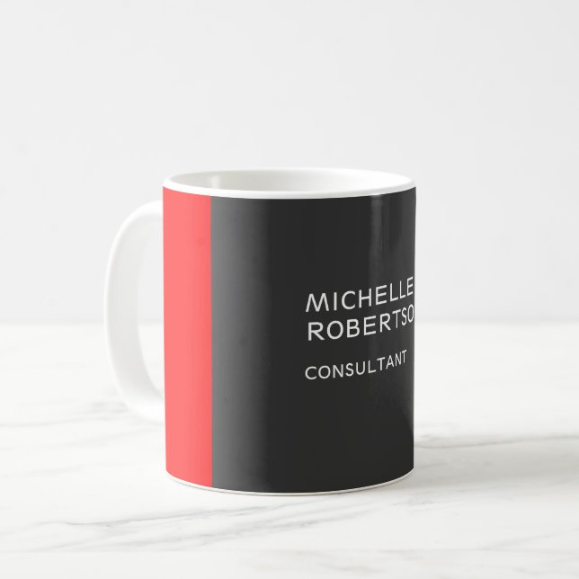 Stylish Grey Red Minimalist Modern Coffee Mug (Front Left)
