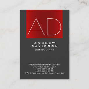 Stylish Grey Red Monogram Plain Business Card