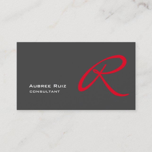 Stylish Grey Red Monogram Professional Business Card (Front)