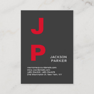 Stylish Grey Red Monogram Professional Business Card