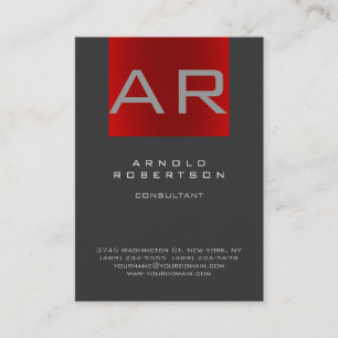 Stylish Grey Red Trendy Monogram Business Card