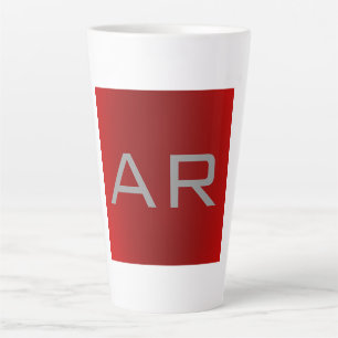 Stylish Grey Red Trendy Monogram Latte Mug