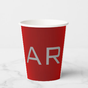 Stylish Grey Red Trendy Monogram Paper Cups