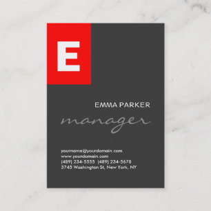 Stylish Grey Red White Monogram Professional Business Card