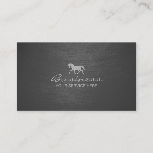 Stylish Grey Scratched Texture Horse Business Card (Front)