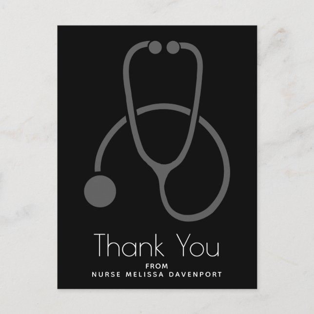 Stylish Grey Stethoscope Illustration Thank You Postcard (Front)