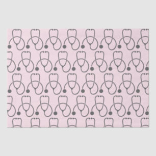 Stylish Grey Stethoscope Pattern on Pink Tissue Paper