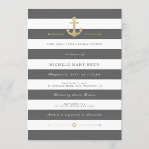 Stylish Grey Striped Nautical Bridal Shower Invite