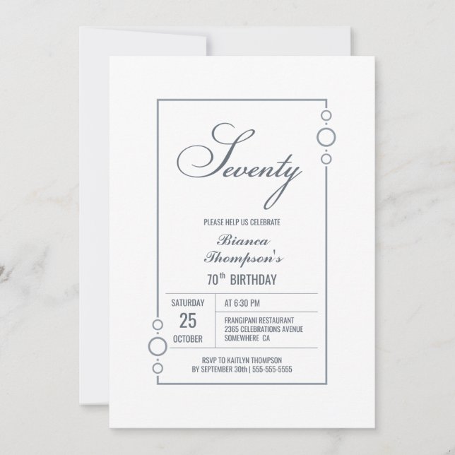Stylish Grey Text 70th Birthday Party Invitation (Front)