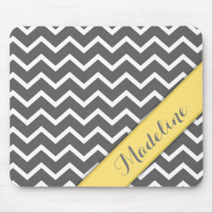 Stylish Grey White Chevron Yellow Ribbon Mouse Pad