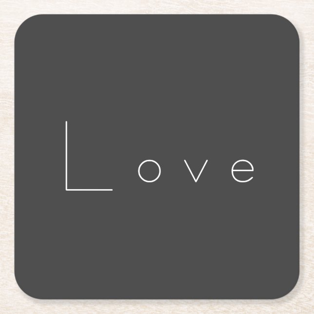 Stylish Grey White Love Wedding Square Paper Coaster (Front)