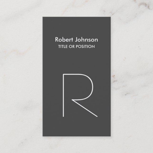 Stylish Grey White Monogram Business Card (Front)